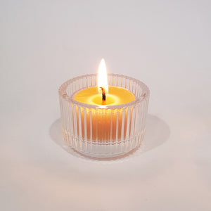 Beeswax Tealight Candles with Round Glass Holders