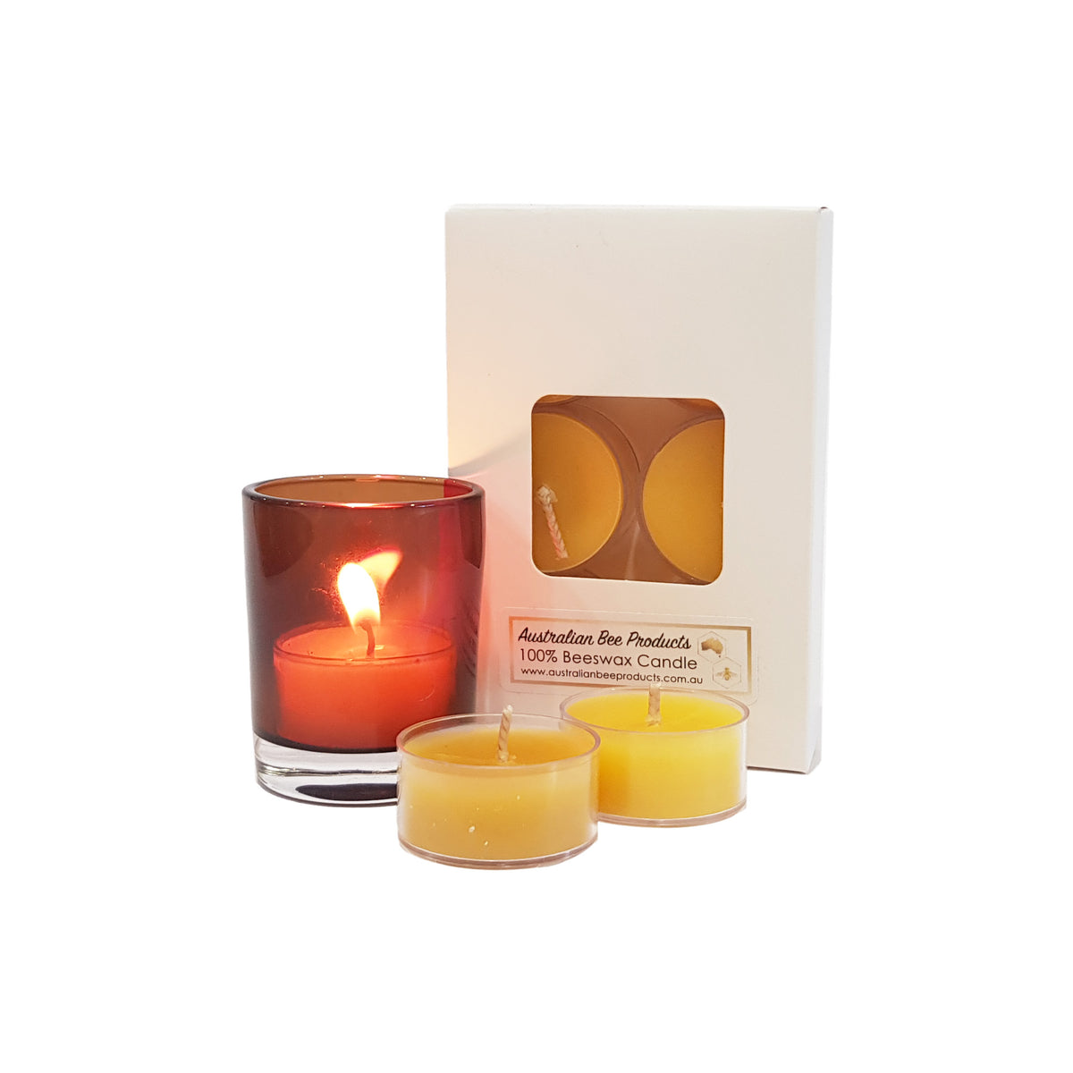 Beeswax Tealight Candles with Glass Holder Australian Bee Products