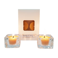 Load image into Gallery viewer, Beeswax Tealight Candles with Square Glass Holders