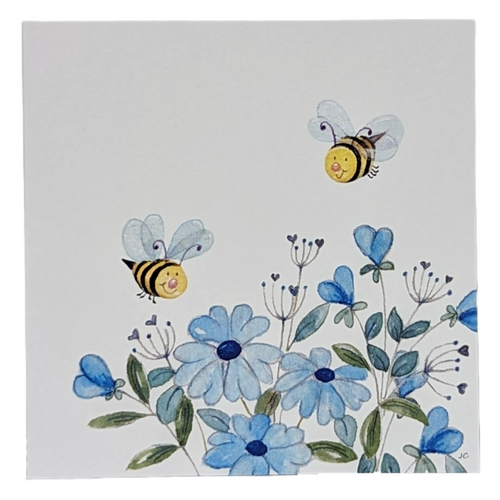 Bees & Blue Flowers Note Card