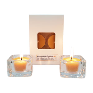 Beeswax Tealight Candles with Square Glass Holders