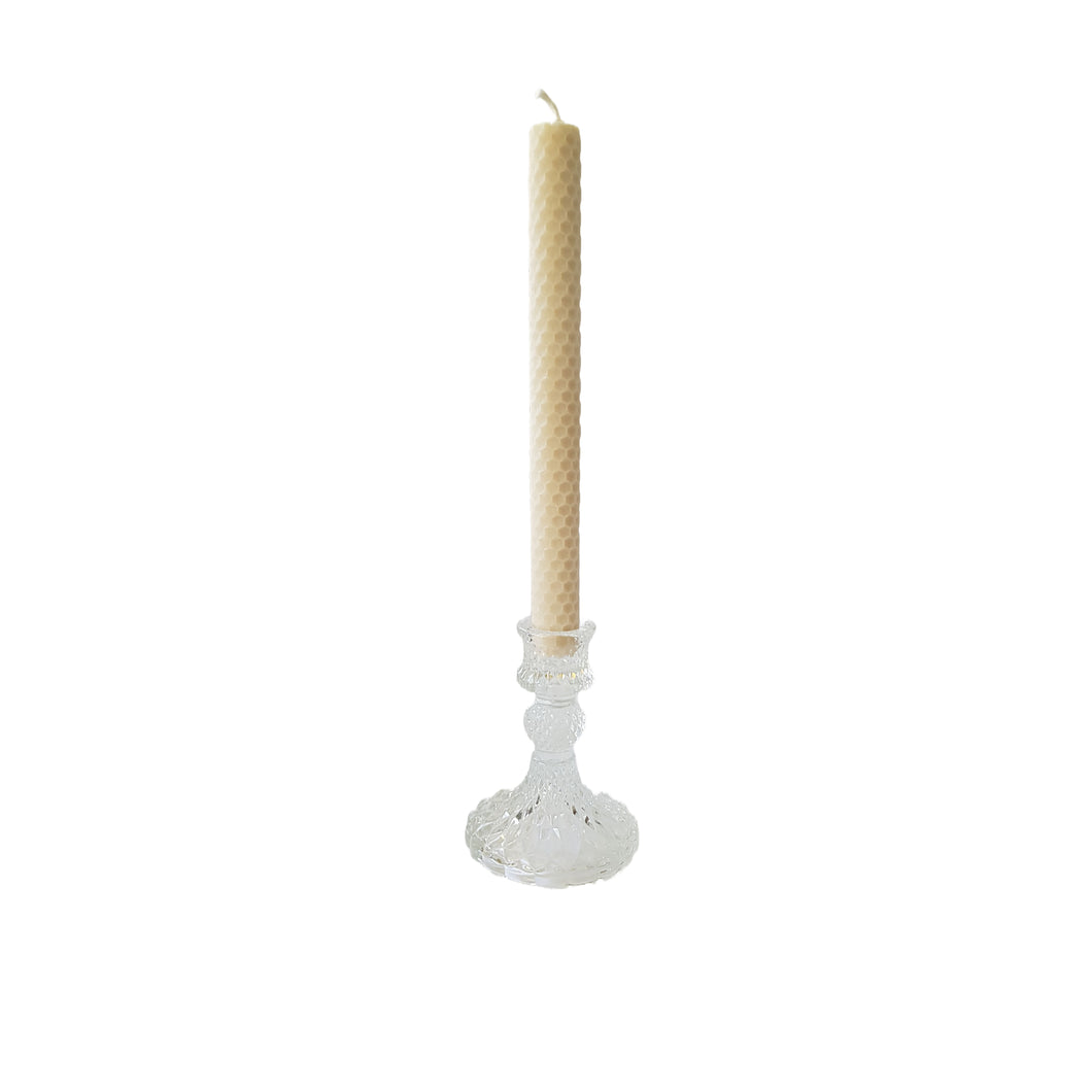 Beeswax 21cm Dinner Candles + Glass Candle Holder